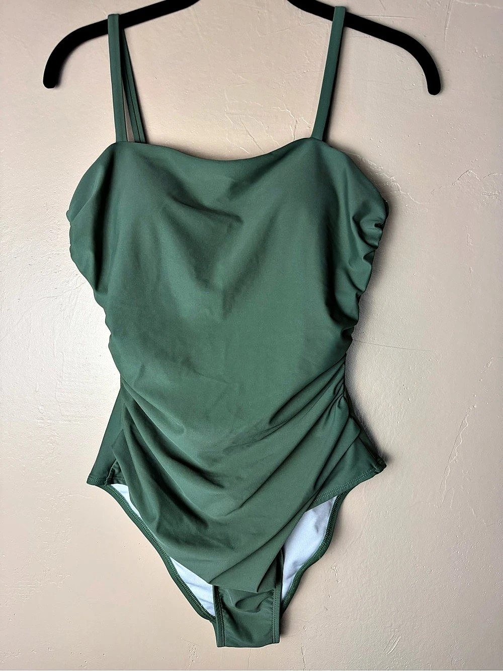 Sage Olive Green Ruched Slimming One Piece Swimsuit Multi Strap Back